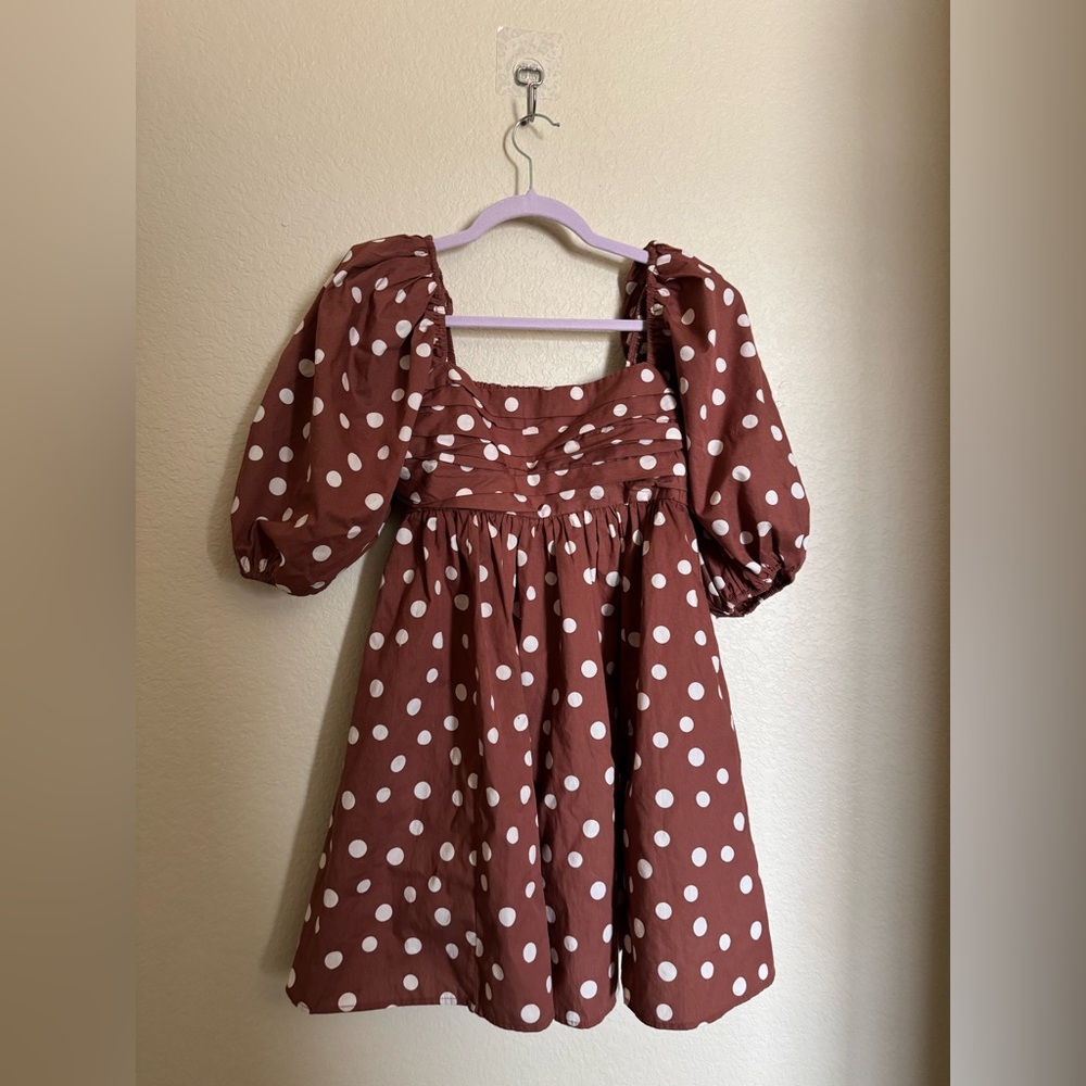 Abercrombie & Fitch Brown Polka Dot Emerson Puff Sleeve Mini Dress Sz Small NEW